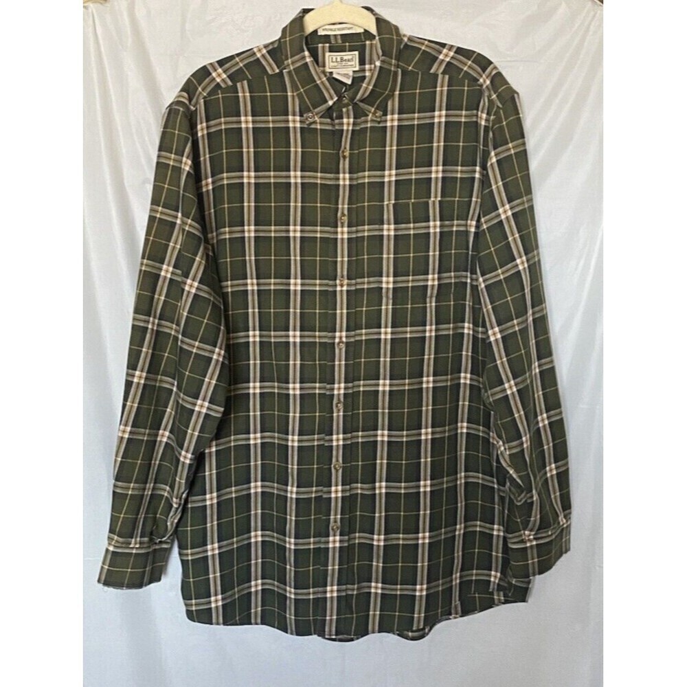 LL Bean Men's Green Plaid Button Down Long Sleeve Shirt Size M - Tall